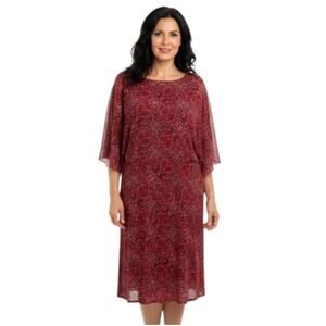 CATHERINES Women's Midi Dress 3X Burgundy Bohemian Cream Red Polyester Spandex